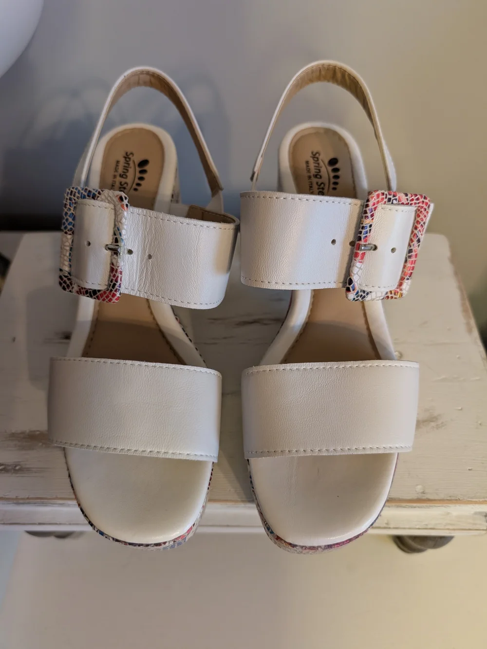 Spring Step, Azucar White Multi Platform Leather Slingbacks, 8.5 - NWOT!